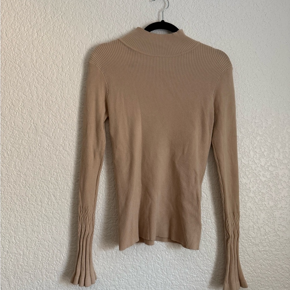 Tan Ribbed Long Sleeve Sweater - Picture 4 of 5